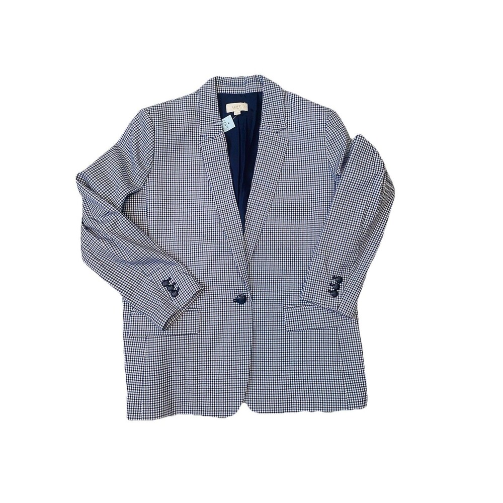 NWT 12P LOFT Navy & White Gingham Blazer |Preppy Coastal Academic Career Jacket - Picture 11 of 11